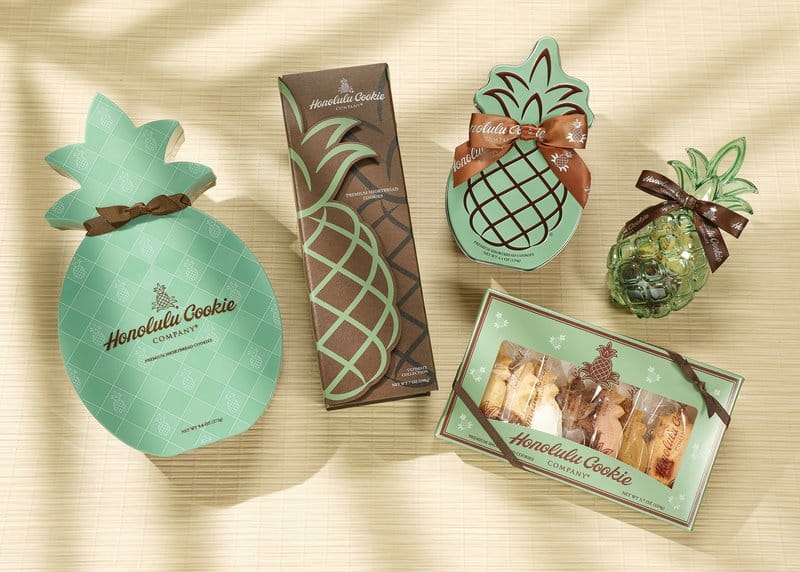 Assorted pineapple-themed chocolates and candies.