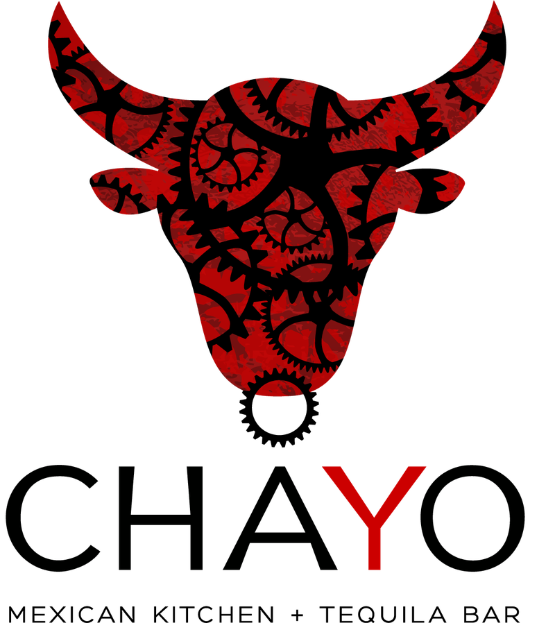 CHAYO logo: Bull head silhouette made of gears.