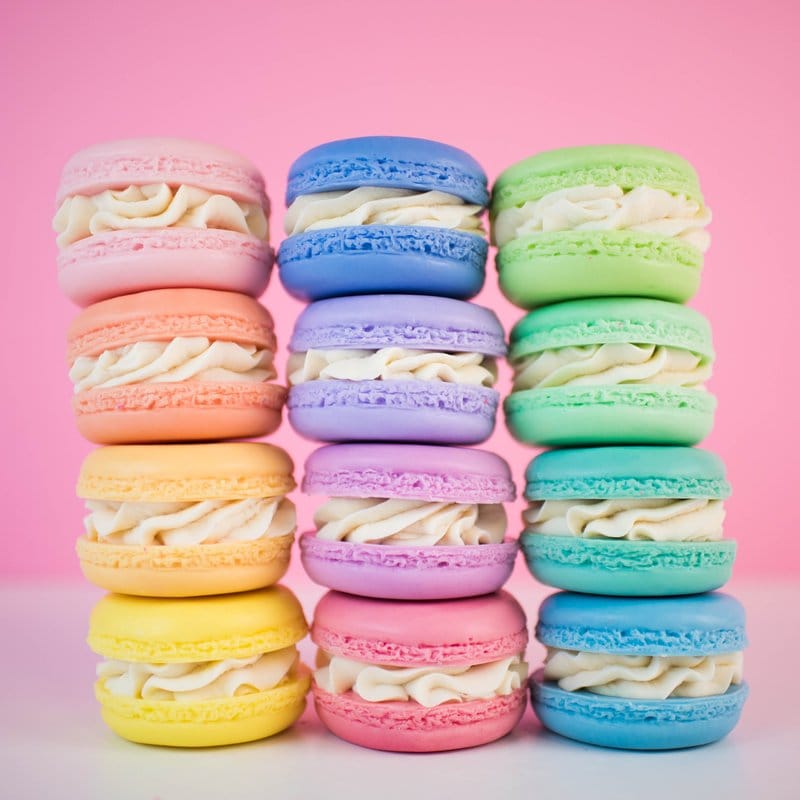 Stack of colorful macarons.