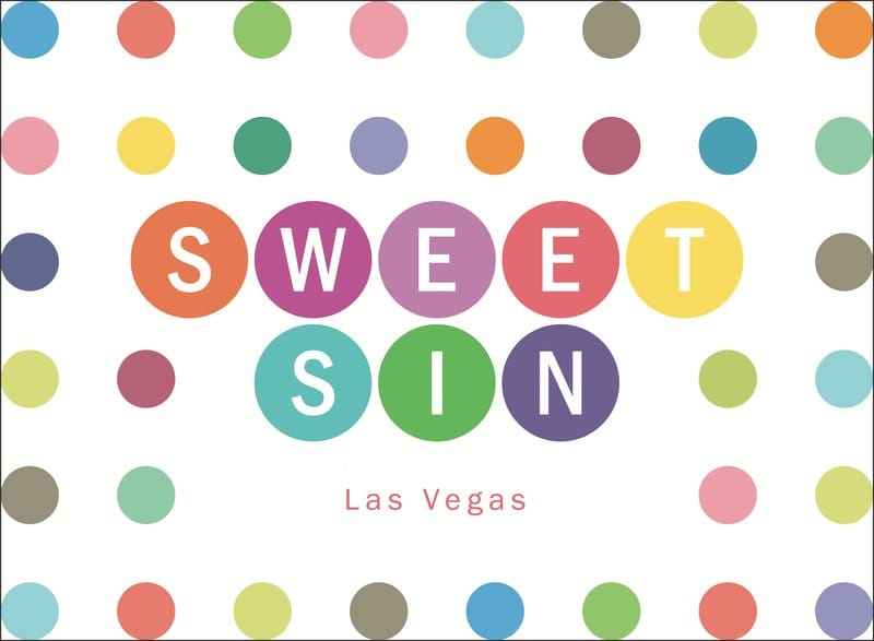 "Sweet Sin Las Vegas" text with colorful polka dot background.