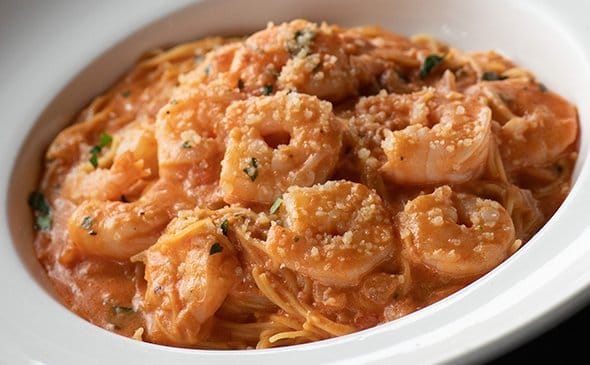 Shrimp pasta in creamy tomato sauce.