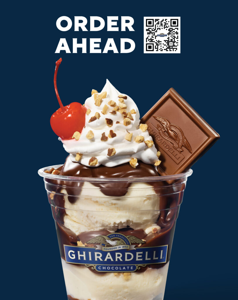 chocolate sundae with QR code