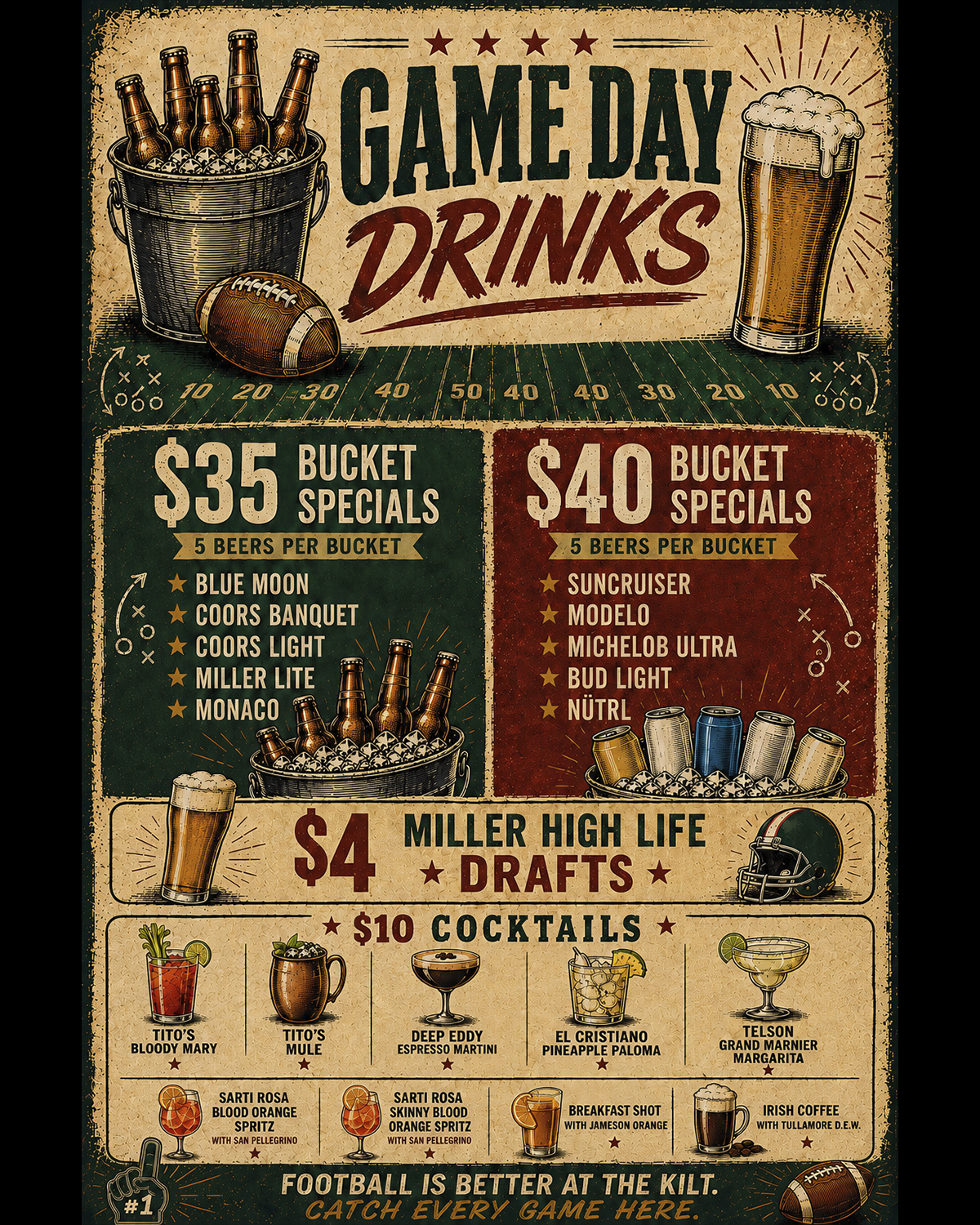 Tilted Kilt – Game Day Specials